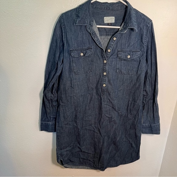 Universal Thread Denim Shirt Dress Dark Wash - Picture 2 of 13